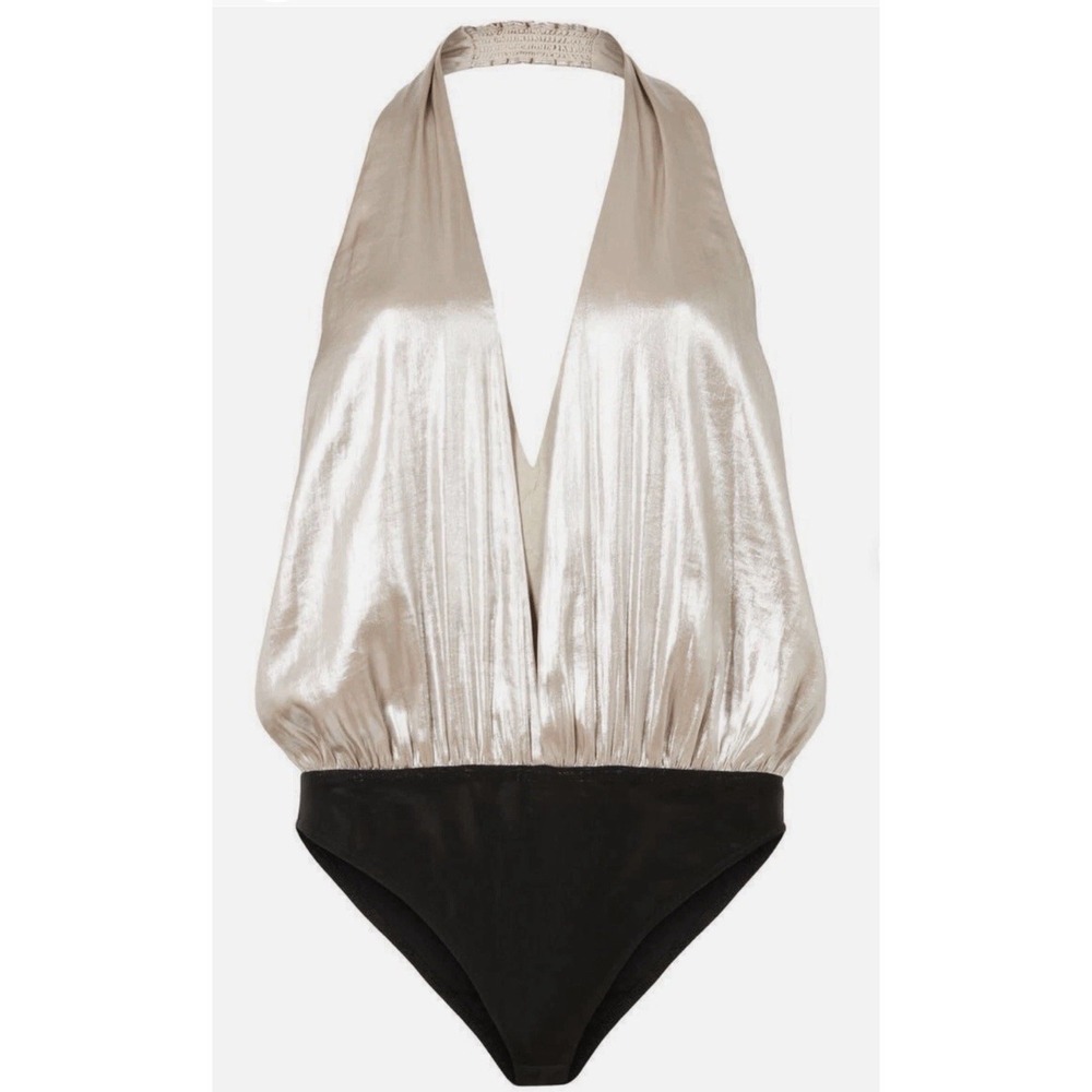 Allsaints Dora champagne bodysuit One Piece Size 10 MSRP $169 Metallic Halter